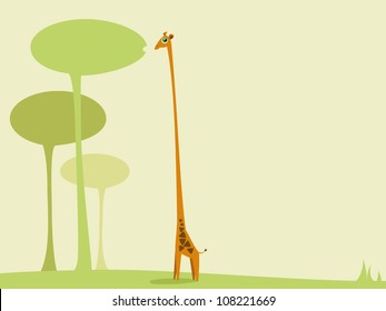 Giraffe near the trees on a neutral background