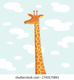 Giraffe neck illustration with sky background. Cartoon isolated objects. EPS10 vector file.