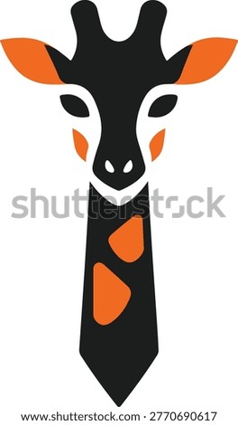 Giraffe Necktie Logo Vector Icon in Black and Orange, Minimal Animal Silhouette.