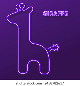 giraffe neon sign, modern glowing banner design, colorful modern design trend on black background. Vector illustration.
