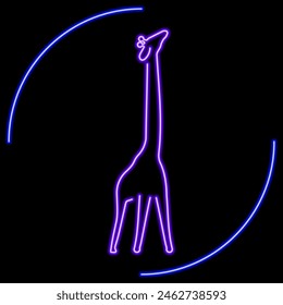 giraffe neon sign, modern glowing banner design, colorful modern design trend on black background. Vector illustration.
