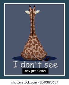 Giraffe on a blue background. Flat style. African animal. A modern funny poster about how to look at everything with humor. Blue background. Zoo. Stock Vector Illustration. Tail. Funny design.