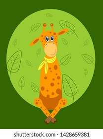 Giraffe on circle banner illustration for kids.
