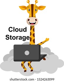 Giraffe on cloud, illustration, vector on white background.