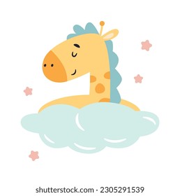 Giraffe On Cloud Vector Illustration