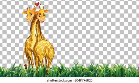 Giraffe on the grass field on transparent background illustration