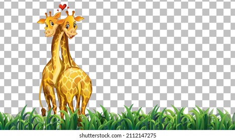 Giraffe on the grass field on transparent background illustration