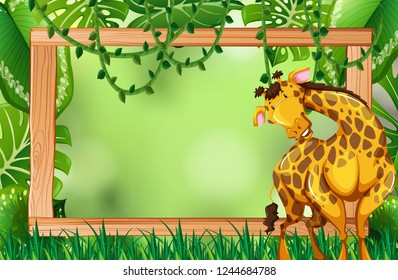 Giraffe on green nature frame illustration