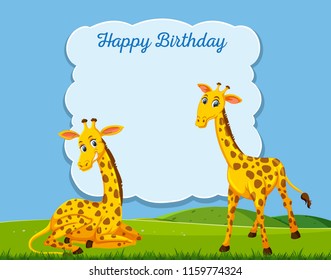 Giraffe On Happy Bithday Card Template Illustration