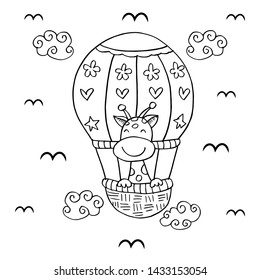 Giraffe on hot air balloon.