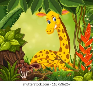 Giraffe on the nature frame illustration