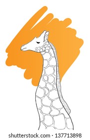 Giraffe on orange background