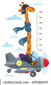 Giraffe on plane. Meter wall or height chart