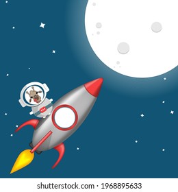 Giraffe on rocket flying to moon into space. vector illustation.