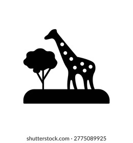 Giraffe On Savanna silhouette vector art Illustration