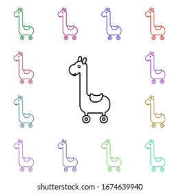 Giraffe on wheels line multi color style icon. Simple thin line, outline vector of toys icons for ui and ux, website or mobile application