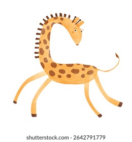 Giraffe on White. Nursery Vector Art with Cute Giraffe. Funny Hand Drawn Print with Cartoon of Giraffe on a White Background. Safari Animal. Infantile Drawing-like Funny Giraffe. African Animal.
