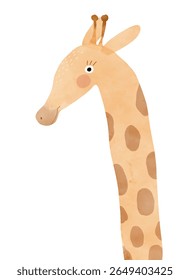 Girafa no Branco. Arte Vetorial de Berçário com Girafa Bonita. Engraçado mão desenhada impressão com desenho animado de girafa em um fundo branco. Safari Animal. Infantile Drawing-like Funny African Animal. RGB