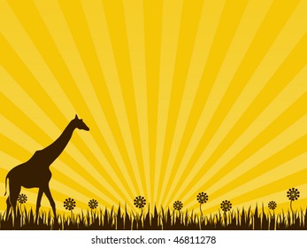 Giraffe on the yellow background. Vector illustration.