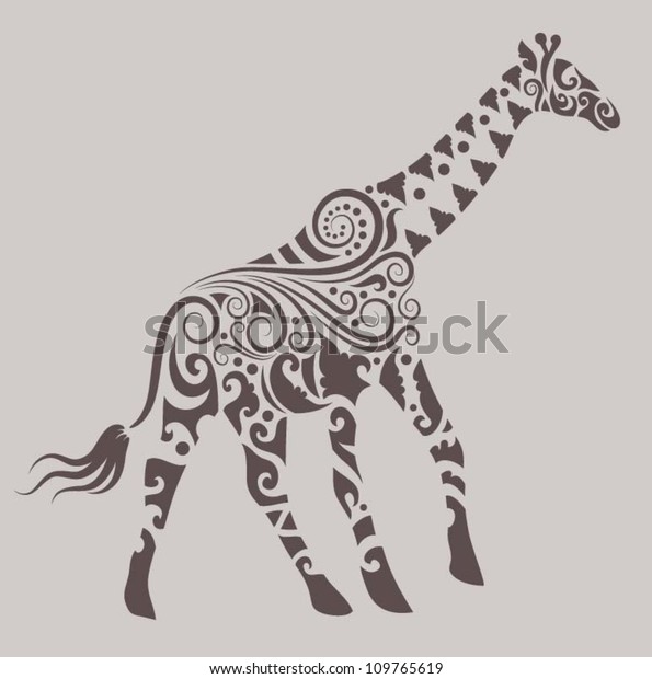 Download Giraffe Ornament Vector Animal Sketch Floral Stock Vector (Royalty Free) 109765619