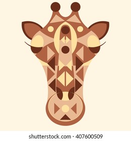 Giraffe ornate head. Vector illustration of giraffe in geometric tribal style, mascot animal, giraffe mask
