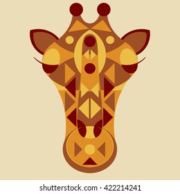 Giraffe ornate head. Vector illustration of giraffe in geometric tribal style, mascot animal, child mask