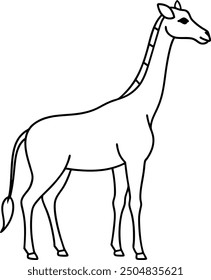 Giraffe outline illustration, showing its long neck and slender legs, drawn with clean, flowing lines on a white background.