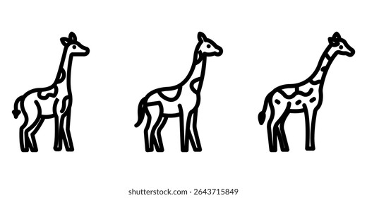 giraffe outline or line icon design bundle.