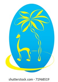 giraffe with a palm on a blue background as character of rest and trips