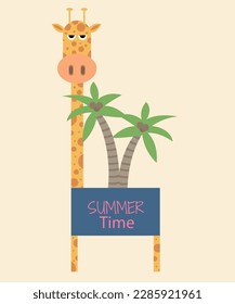 Giraffe with Palms and Text SummerTime