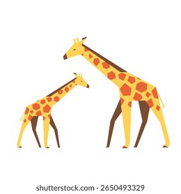 Giraffe parent and baby – flat vector illustration of wild African animals. Cartoon savanna wildlife for kids prints, posters, books and jungle nature designs.
