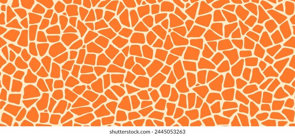 Giraffe pattern of animal skin spots print, vector seamless background texture. Giraffe skin mosaic pattern of orange ceramic pebble stones, abstract geometric background of giraffe fur sports