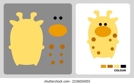 giraffe Pattern for kids crafts or paper crafts. Vector illustration of a giraffe puzzle. cut and paste patterns for kids crafts.