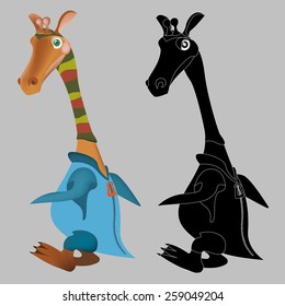 giraffe - penguin caricature cartoon.