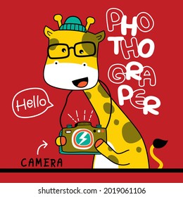 giraffe the photographer funny animal cartoon