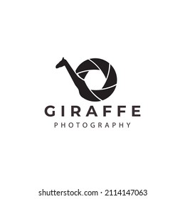 giraffe with photography camera logo vector icon symbol illustration design