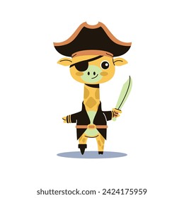 Giraffe in Pirates Costume, Flat Concept Style