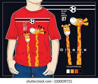 giraffe play ball day, vector animal cartoon illustration design