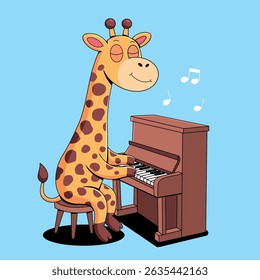 Giraffe playing the piano cartoon illustration
