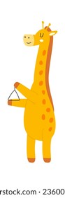 Giraffe Playing Triangle Percussion Instrument Vector Illustration