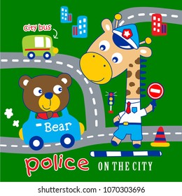 giraffe the police funny animal cartoon,vector illustration