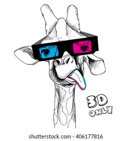 Giraffe portrait in a 3D glasses. Vector illustration.