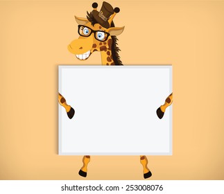 Giraffe poses with blank paper for use in advertising, presentations, brochures, documents and forms, etc