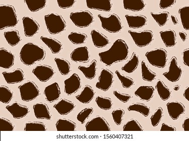 Giraffe print seamless. Animal spotted texture. Mosaic ornate. Brown spots on milc chocolate background. Giraffe skin vector. Cow fur pattern. Camouflage vector design. Fashion fabric template