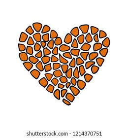 Giraffe print skin in the shape of a heart. Vector illustration. Valentines day. Greeting card.