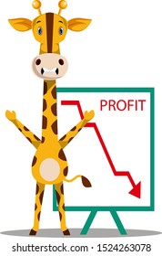 Giraffe with profit drop, illustration, vector on white background.