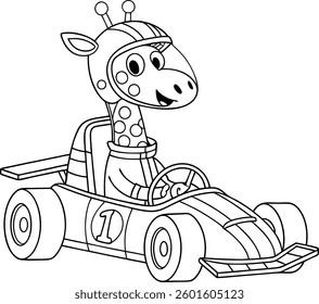 Giraffe As Race Car Driver Coloring Page