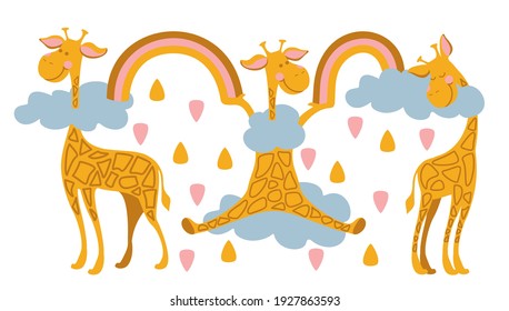 GIRAFFE RAINBOW NIÑOS ILUSTRACIÓN VECTOR PATRÓN