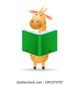 Giraffe reading book vector illustration. Learning, school, library. Education concept. Vector illustration can be used for topics like literature, leisure, childhood