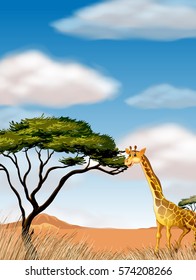 Giraffe running in the field illustration
